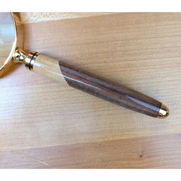 Walnut & Maple Wood Handle Magnifying Glass 7" Handcrafted USA Handheld Gift - Picture 2 of 7